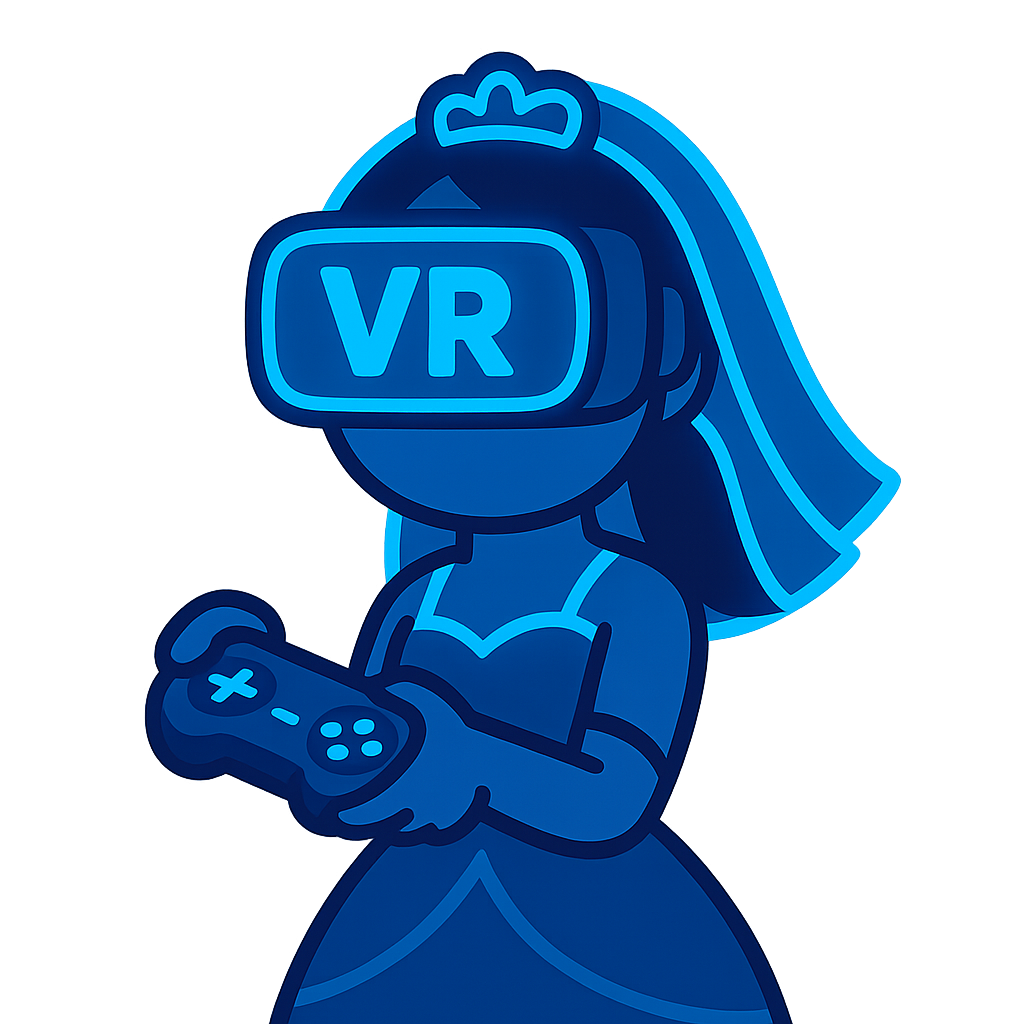Novia con casco VR y controles